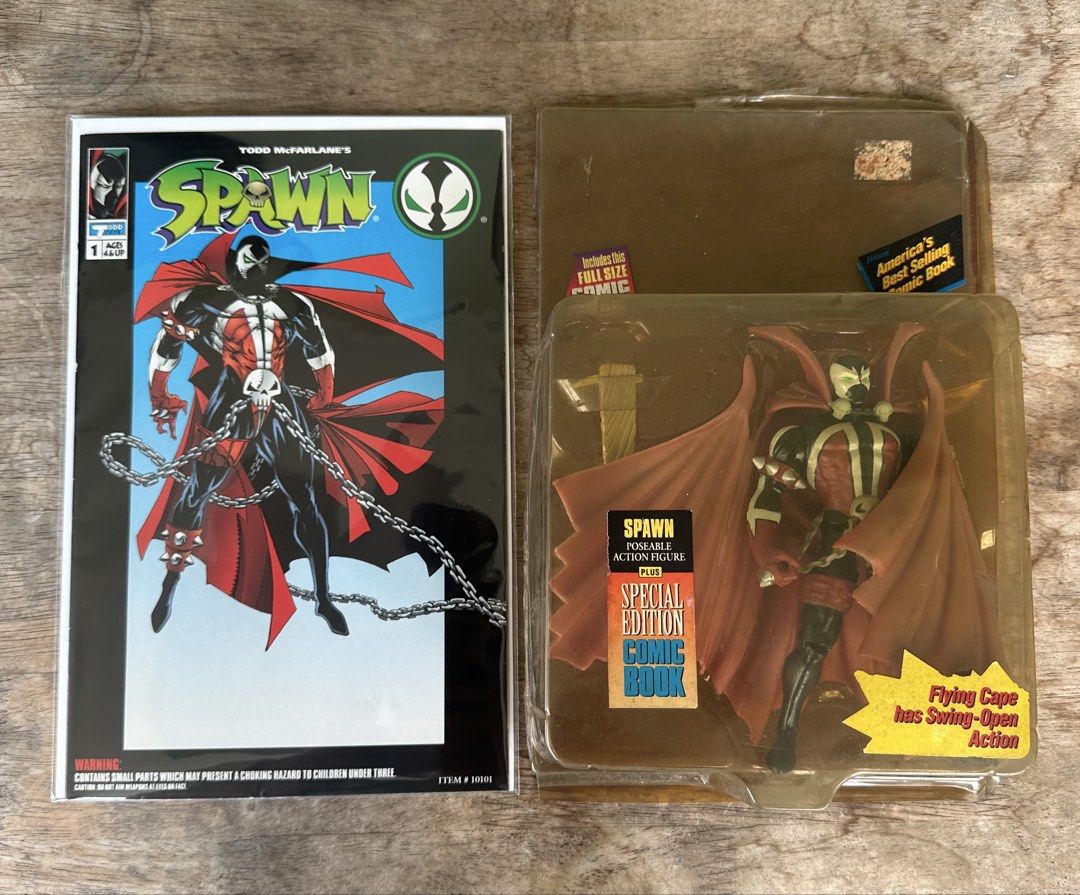 Spawn 1994 Action Figure (Category: Figurines & Statues) located in Mandaluyong City. Submitted by collectorsobsessions (Listing ID 1448812493, Image 2). Description: - Package opened to get comic book and place it in a plastic w/ backing board. - Toy was never played with. - With fading on the cape due to age and display on wall. - Comes as is, what you see is what you get. - PRICE: P1,100.