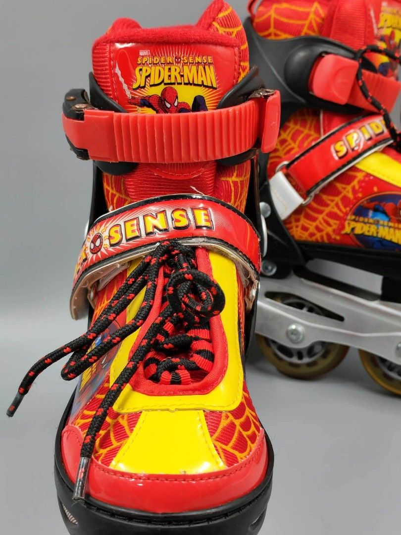Spider-Man Inline Roller Skates ABEC-7 Size 35-38 (Category: Skates, Rollerblades & Scooters) located in Manila. Submitted by thrifty_cool (Listing ID 1448761249, Image 2). Description: - Authentic Spider-Man inline roller skates - Vibrant red and yellow design with iconic Spiderman graphics - Equipped with high-performance ABEC-7 bearings for smooth gliding - Adjustable size: Fits EU 35 to 38 (equivalent to CM 22-24.5) - Perfect for beginner ska
