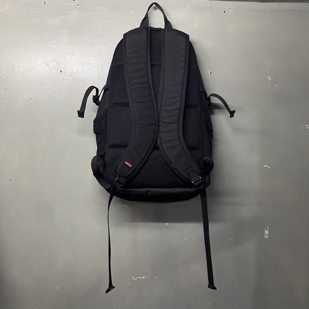 Supreme Black Cordura Fabric Backpack (Category: Backpacks) located in Cagayan de Oro. Submitted by sumamestreethub (Listing ID 1448746911, Image 3). Description: - Black Supreme backpack - Made with durable Cordura fabric - Adjustable straps - Multiple pockets for organization - Spacious interior - Ideal for everyday use or travel - Shows minimal signs of wear.