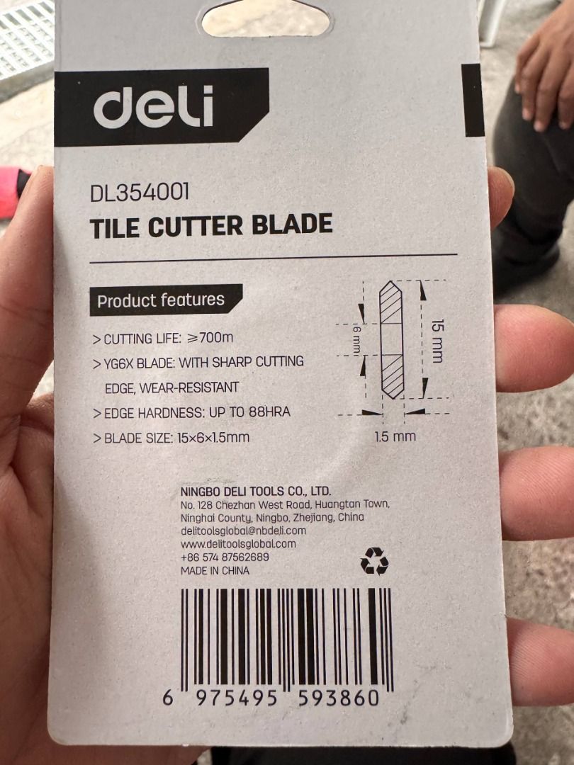 tile cutter blade (Category: Construction Tools & Equipment) located in Caloocan City. Submitted by zenphoenix.0b9dcc (Listing ID 1448727893, Image 2). Description: Specs: 15mm x 6mm x 1.5mm.