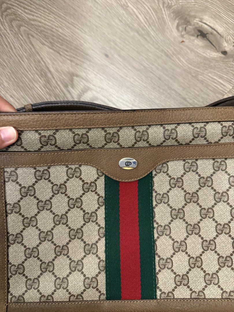 Vintage Gucci Monogram Two Way Bag (Category: Luxury Bags & Wallets) located in Pasig City. Submitted by moreeeeen (Listing ID 1448874226, Image 2). Description: Authentic Gucci 2-way bag Can be worn as crossbody or shoulder bag No authentication papers Bought from Japan Flaws as shown in the picture.