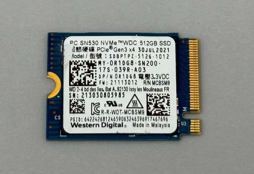 Western Digital 512GB SSD M.2 2230 NVMe