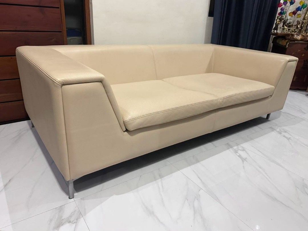 2-3 Seater Leather Sofa (Category: Sofas) located in Quezon City. Submitted by dannikkishoppe2 (Listing ID 1449103688, Image 3). Description: 2-3 Seater Leather Sofa ‼️₱20000‼️ *full grain cowhide genuine leather *good as new *detachable deep seat cushion W78in x D38in x H23.5in Seat width 54in Seat depth 26in Seat height. 15in Please manage your expectations as there might be minimal flaws. Color may vary due to lighting, it may appear darker or