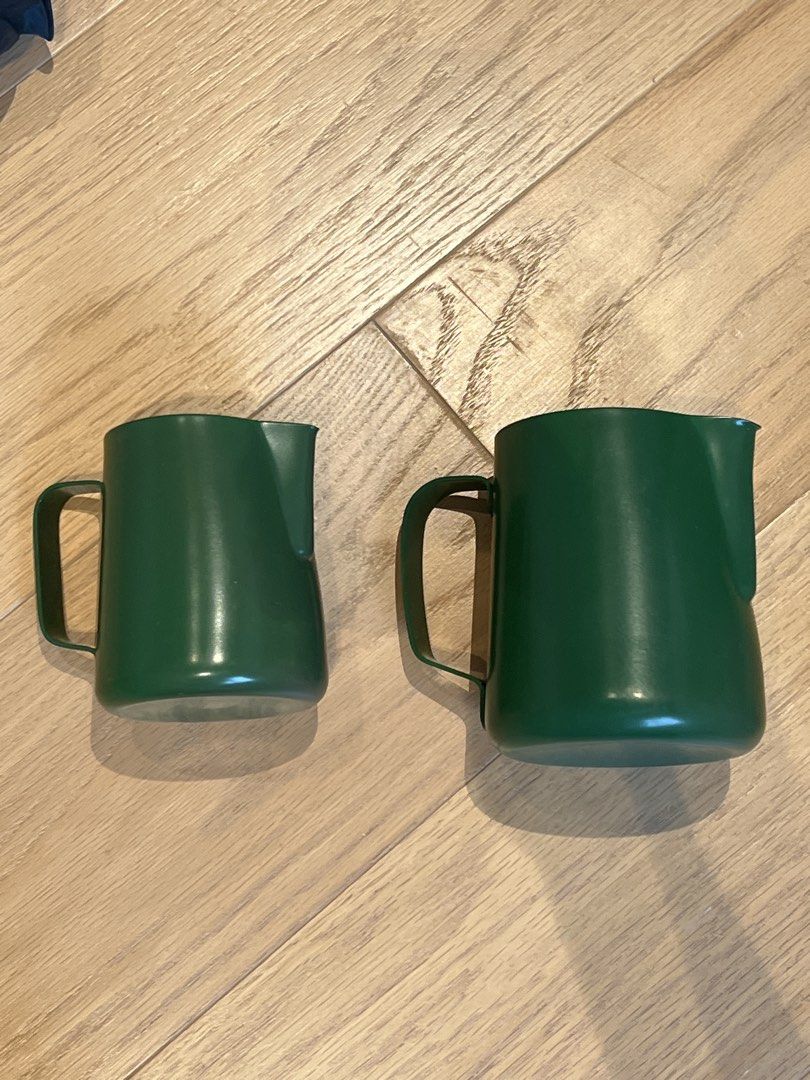 2x Green Milk Pitchers with Handles