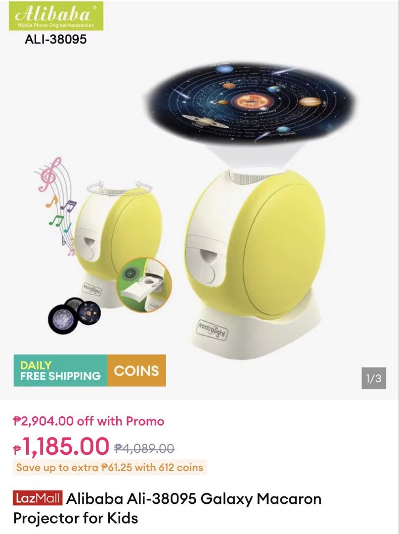 Alibaba Galaxy Macaron Projector for Kids - Automatic Rotation (Category: Projectors) located in Santa Rosa. Submitted by superabby1993 (Listing ID 1449011185, Image 3). Description: - Projects a galaxy and solar system onto your ceiling - Features automatic rotation - Comes with 3 amazing slides - Ideal for kids interested in space - Fun and educational for children - Simple and easy to operate.