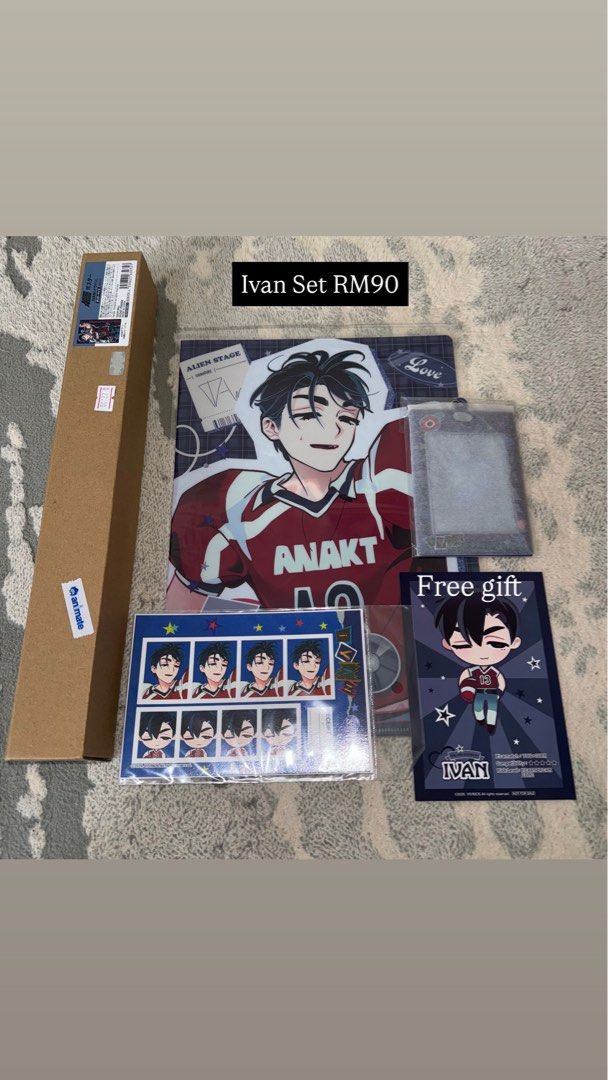 Alien Stage Find your plus one merch (Category: Fan Merchandise) located in Hulu Selangor. Submitted by beamnie (Listing ID 1449023728, Image 2). Description: WTS Alien Stage Find Your Plus One Merch All brand new & selling at original price Selling in Sets (no loose item) Ivan Set (Free Ivan Postcard) RM 90 Include: -Poster -File -Card Holder -Id Photo Till Set (Free Till Postcard) RM 112 Include: -Poster -File -Card Holder -Id Photo -Button Bad