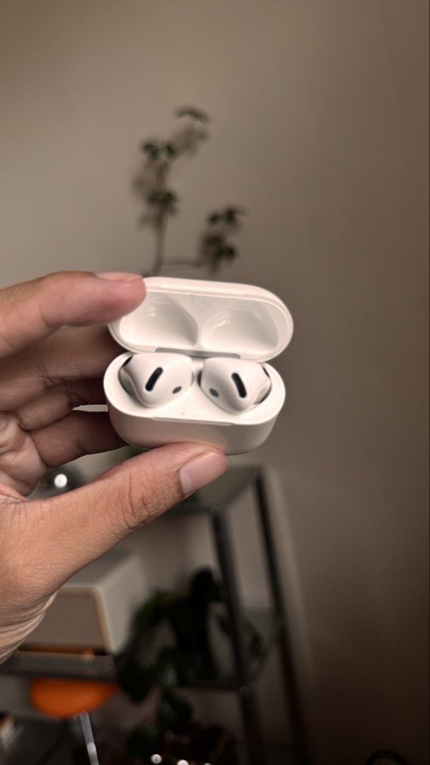 Apple AirPods Pro (1st Gen) (Category: Earphones) located in Del Monte. Submitted by thethriftstoremnl_ (Listing ID 1448936565, Image 3). Description: Airpods 4 (no ANC) Complete with box Signs of usage Light brown stain on case as seen in pics but doesn’t affect performance Overall good performance Can test upon meetup.