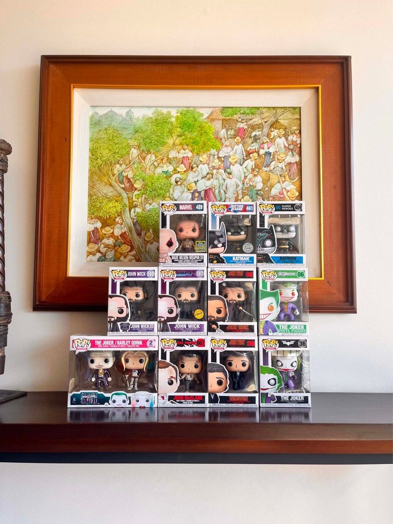 ASSORTED Funko POPs for SALE! (Category: Designer & Blind Box Toys) located in Taguig. Submitted by funkoboes (Listing ID 1449009451, Image 1). Description: Wade Wilson Weapon X: P600 Batman 461: P450 Batman 409: P450 John Wick With Dog: P700 John Wick Chase: P950 John Wick Chapter 2: P600 The Joker 06: P950 The Joker / Harley Quinn: P1500 John Mcclane Die Hard: P750 Winston: P600 The Joker 36: P800 Mode of Delivery (MOD) 🚖: ✅Lalamove, any deliv