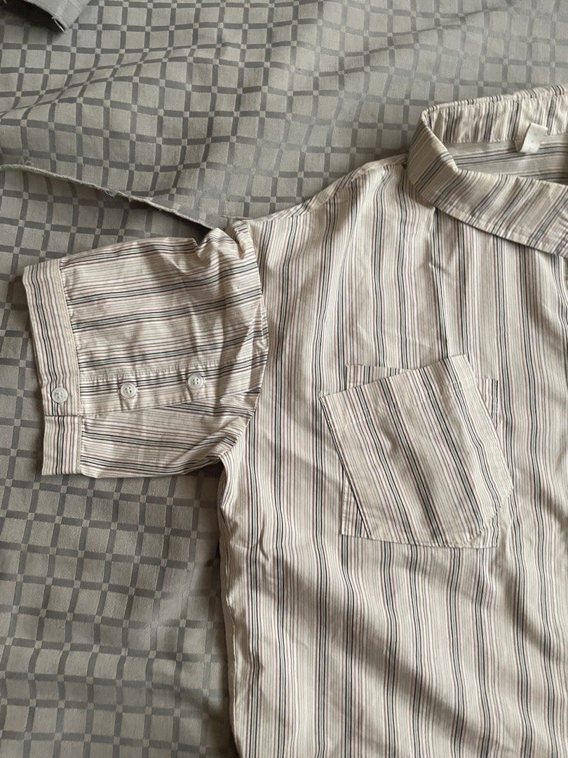 Asymmetrical Striped Button-Up Short Sleeve Shirt (Category: Shirts) located in Manila. Submitted by wildae (Listing ID 1449004488, Image 3). Description: Negotiable!! - comfy fit for medium - funny design - nice for officewear.
