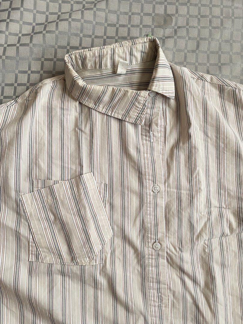 Asymmetrical Striped Button-Up Short Sleeve Shirt (Category: Shirts) located in Manila. Submitted by wildae (Listing ID 1449004488, Image 2). Description: Negotiable!! - comfy fit for medium - funny design - nice for officewear.