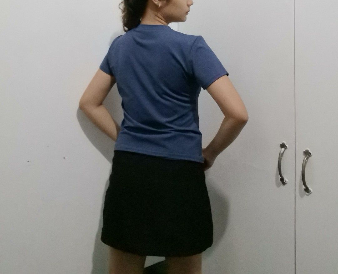 Athletic T-shirts Navy Blue & Dark Blue (Category: Activewear) located in Manila. Submitted by fiopicks (Listing ID 1448573593, Image 3). Description: - Set of two short-sleeved t-shirts -Size: Medium - Colors: Navy blue and darker blue - Style: Crew neck, athletic/performance wear - Features: Visible side stitching - Navy blue shirt length: Approximately 27 inches For reference: Height - 5'2 (158.5cm) Bust- 31in Waist- 28in.