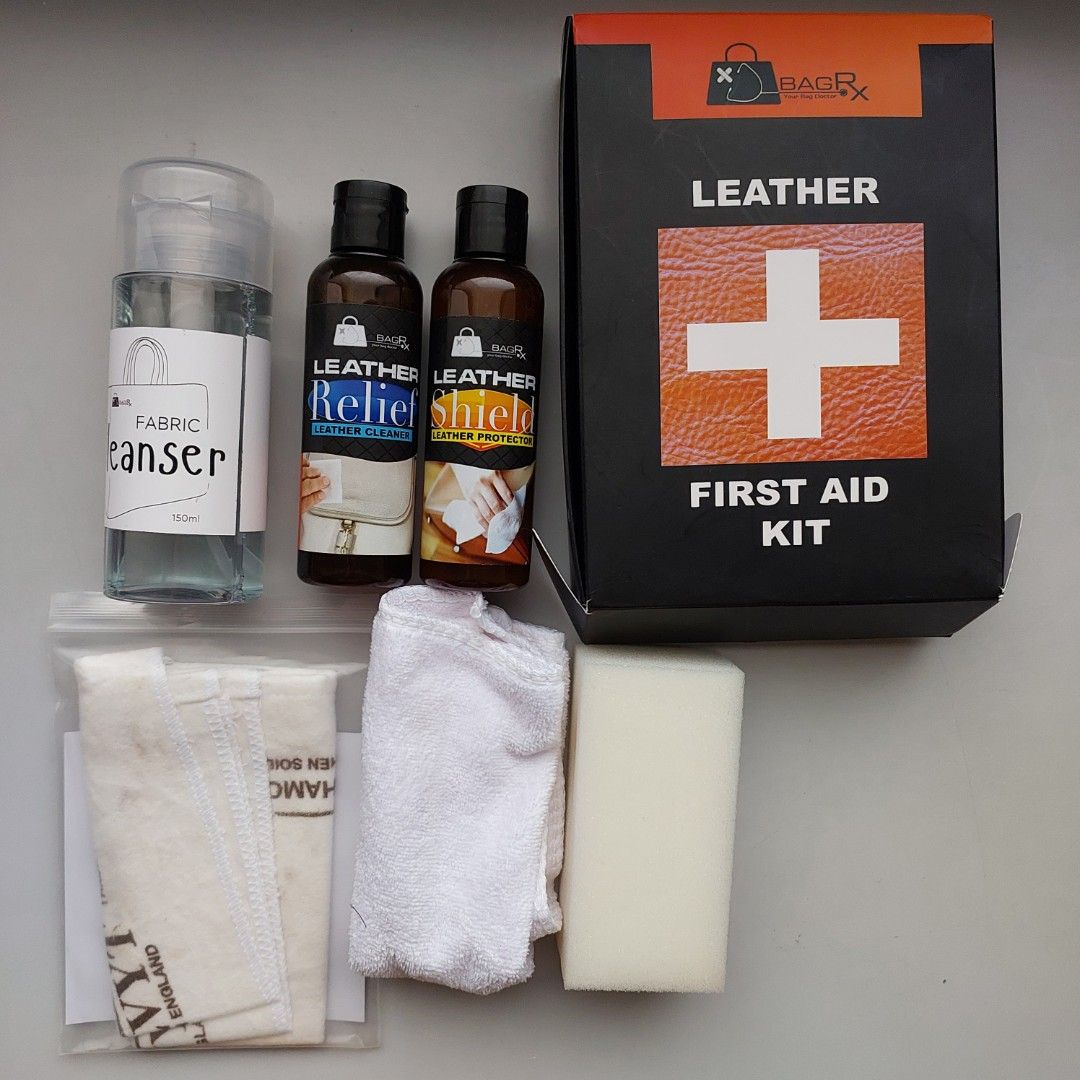 BAGRX Leather First Aid Kit - Cleaner, Protector, Cleanser (Category: Medical Supplies & Tools) located in San Juan City. Submitted by peachykr (Listing ID 1448988680, Image 1). Description: BAGRX Leather First Aid Kit and Fabric Cleanser Items' total worth is about ₱4,000. Used only 1-2x to clean a leather bag..