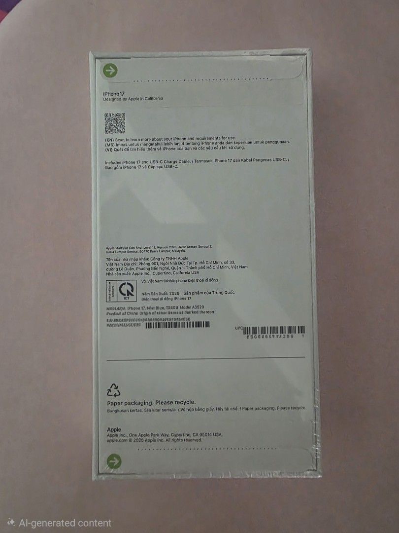 Brand New and Sealed Iphone 17 (Category: iPhone 17 Series) located in San Isidro. Submitted by mitch.elle (Listing ID 1448989442, Image 2). Description: brand new and sealed Smart-locked 256 GB open for nego .
