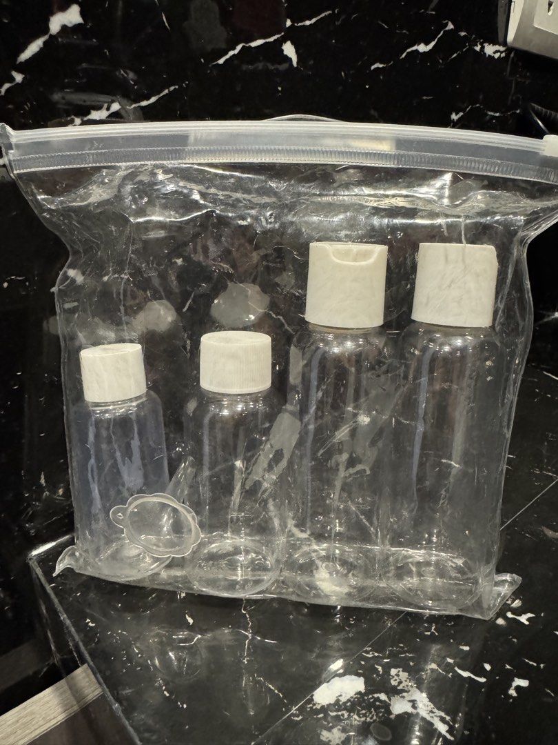 Clear Travel Bottles (Category: Water Bottles & Tumblers) located in Taguig. Submitted by kittychum (Listing ID 1448992120, Image 1). Description: - Set of 4 clear plastic travel bottles .
