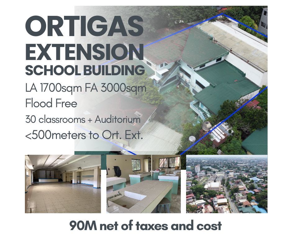 Commercial School Building I Ortigas Extension (Category: Commercial) located in Pasig City. Submitted by tanyapropertywise (Listing ID 1448951824, Image 1). Description: UNBEATABLE LOCATION: INSTITUTIONAL PROPERTY FOR SALE Looking for massive space and commercial viability? This 3-story, non-operational school property sits on a prime semi-corner lot less than 500 meter from the busy Ortigas Avenue Extension! Get strategic location and effortles