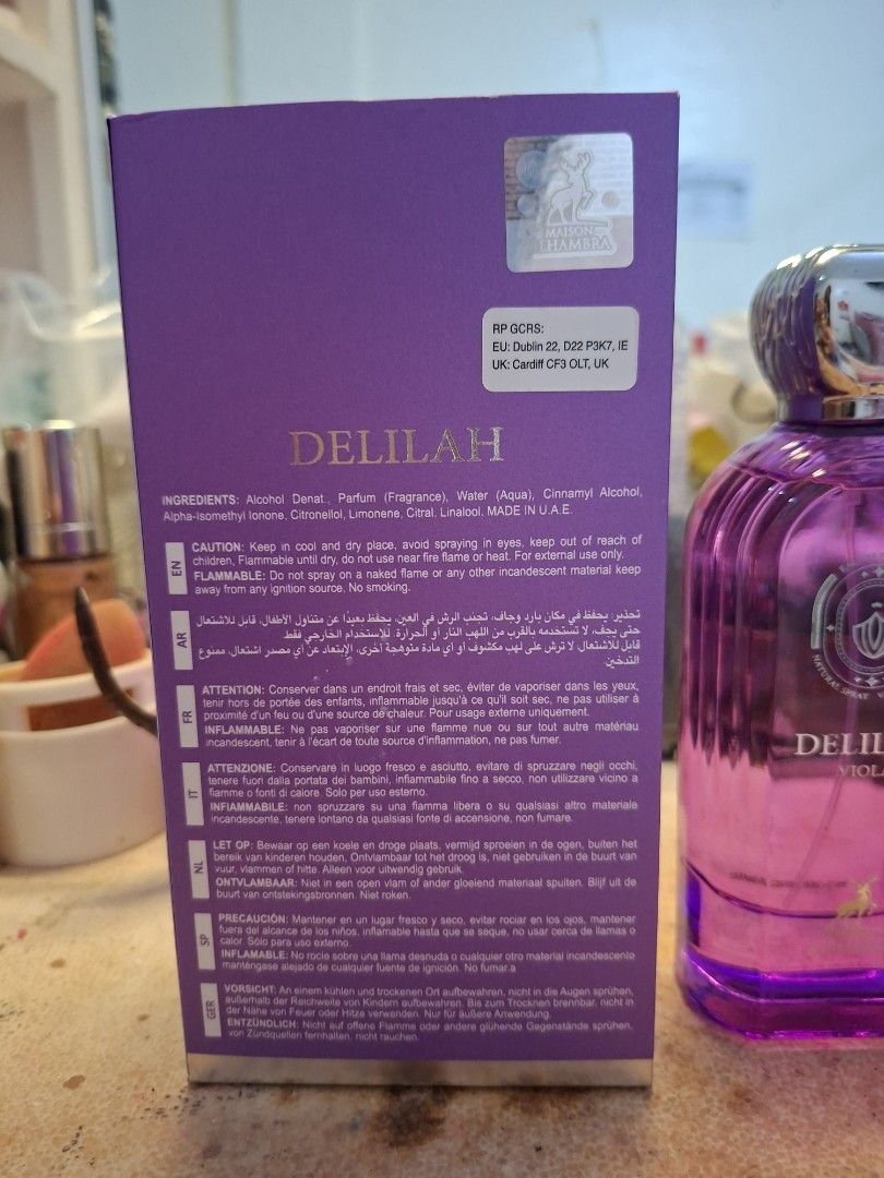 Delilah Viola by Maison Al Hambra 100ml EDT (Category: Fragrance & Deodorants) located in Muntinlupa City. Submitted by madtan (Listing ID 1449079158, Image 2). Description: 95 percent juice level rfs need funds.
