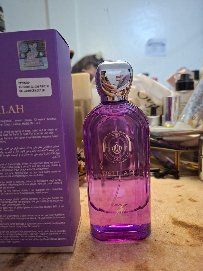 Delilah Viola by Maison Al Hambra 100ml EDT (Category: Fragrance & Deodorants) located in Muntinlupa City. Submitted by madtan (Listing ID 1449079158, Image 3). Description: 95 percent juice level rfs need funds.