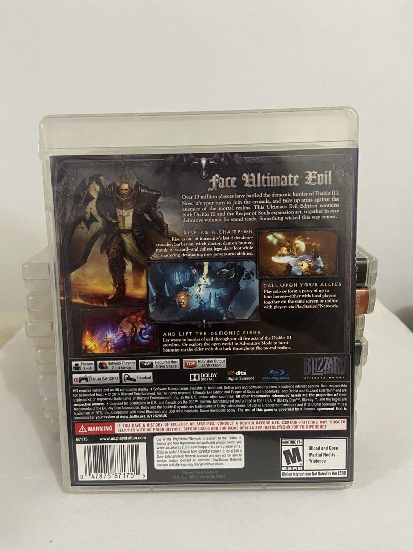 Diablo III: Ultimate Evil Edition PS3 Game (Category: PlayStation) located in Paranaque City. Submitted by millictea (Listing ID 1448936800, Image 2). Description: - Diablo III: Reaper of Souls Ultimate Evil Edition for PlayStation 3 - Includes both Diablo III and the Reaper of Souls expansion - Experience an epic action RPG - Battle demonic forces and become a champion - Play solo or team up with friends MOP: GCash/GoTyme/Maya/MariBank.