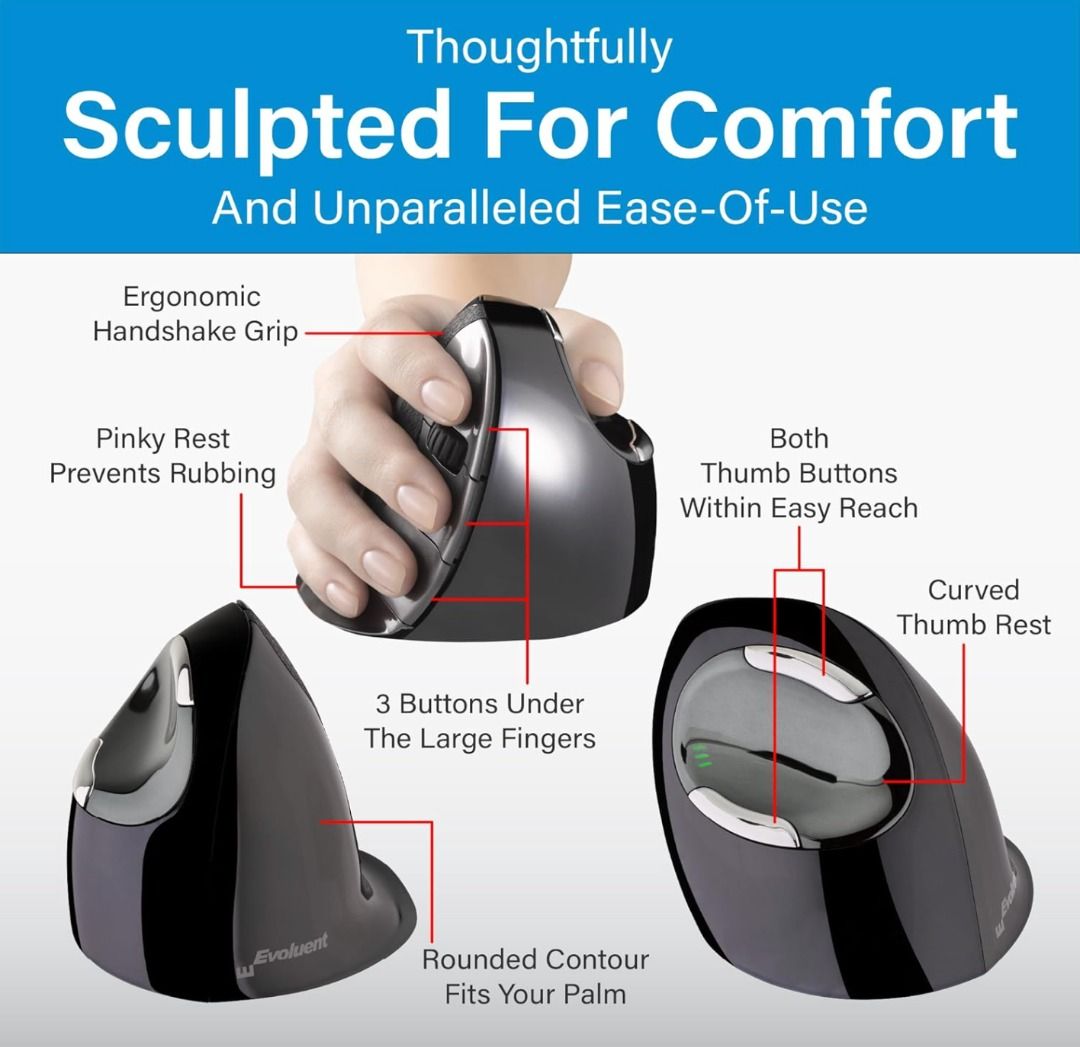 Evoluent VMDMW VerticalMouse D Medium Right Hand Ergonomic Mouse with Wireless Connection506186811143639041