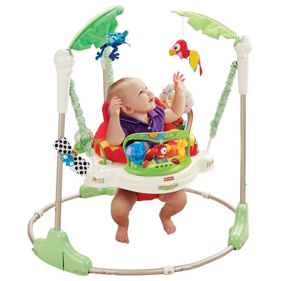 Fisher-Price Rainforest Jumperoo (Category: Infant Playtime) located in Davao. Submitted by nerftoydepot (Listing ID 1449021102, Image 2). Description: - Fisher-Price Rainforest Jumperoo - Spinning seat with lots of engaging toys - Music and sounds activated by baby's jumps - Adorable froggy and jungle animal theme - Promotes playtime and developmental skills - Folds for convenient storage.