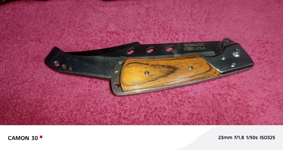 Folding knife (Category: Knives & Chopping Boards) located in Manila. Submitted by forgeone060126 (Listing ID 1449047983, Image 3). Description: Folding Knife Large 10.8-inch, Pocket Knives for Men, Hunting, Camping, Fishing, Survival, Hiking, Self Defense, Wood Handle (with Nylon Sheath).