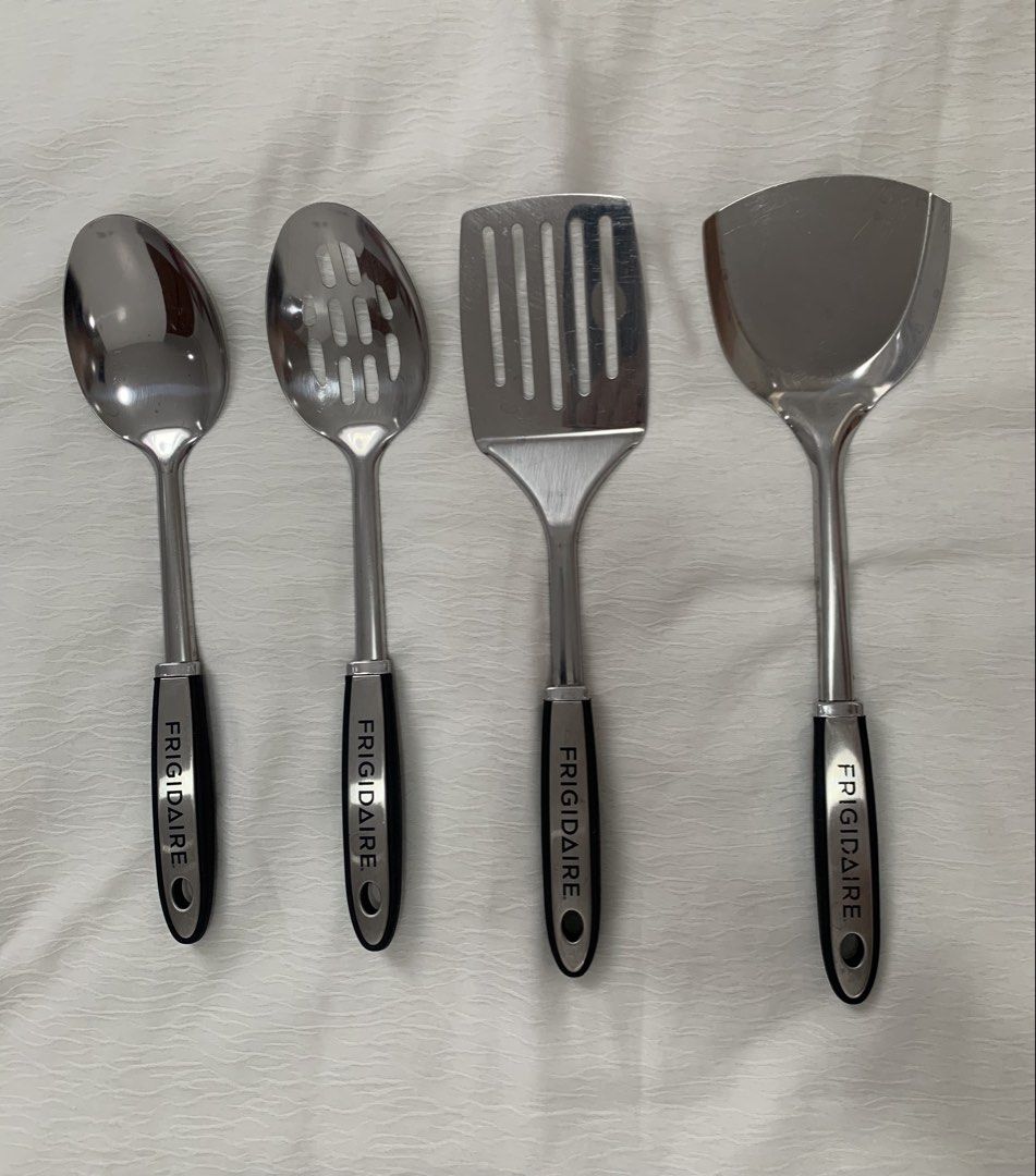 Frigidaire Kitchen Utensils, Herks Knobset, Gateman Padlocks (Category: Other Kitchenware & Tableware) located in Quezon City. Submitted by jeidiji (Listing ID 1449015970, Image 1). Description: - Set of 4 Frigidaire Kitchen Utensils: Includes spoon, slotted spoon, spatula, and wok spatula. - Herks Knobset included (no keys, one side lock, best for bathroom) - Four (4) Gateman Padlocks with keys. - All items are brand new and in their original pa