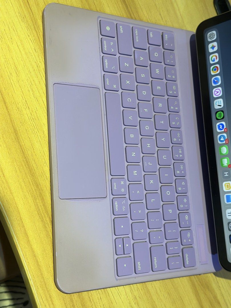 Goojodoc 4th Gen Magic Keyboard for Ipad (Category: Cases & Sleeves) located in Quezon City. Submitted by lovedbytati (Listing ID 1449046467, Image 2). Description: - Lavender Magic Keyboard for 11-inch iPad Pro, Magnetic attachment, Ideal for typing on the go - Well used! But all keys are functioniong - Purpleeee 💕💜.