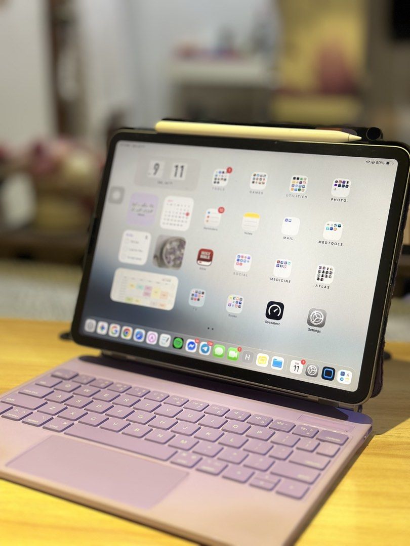 Goojodoc 4th Gen Magic Keyboard for Ipad (Category: Cases & Sleeves) located in Quezon City. Submitted by lovedbytati (Listing ID 1449046467, Image 1). Description: - Lavender Magic Keyboard for 11-inch iPad Pro, Magnetic attachment, Ideal for typing on the go - Well used! But all keys are functioniong - Purpleeee 💕💜.