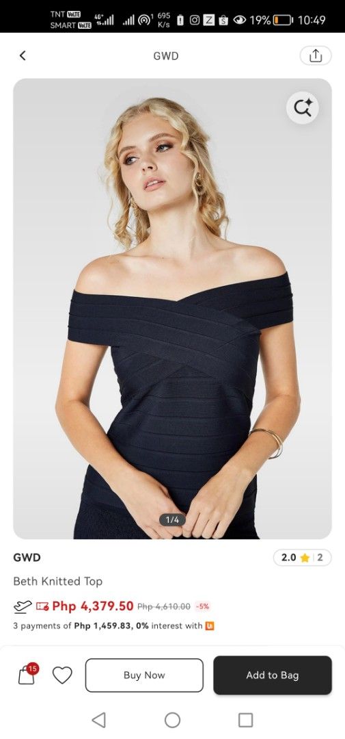 GWD Beth Knitted Off-Shoulder Top Navy Blue (Category: Blouses) located in Lopez. Submitted by declutteringcouchpotato (Listing ID 1449064914, Image 1). Description: - Navy blue knitted top from GWD - Chic off-shoulder design - Features a stylish criss-cross detail at the front - Short sleeves for comfort - Effortlessly pairs with skirts or pants - Ideal for a night out or a special occasion.