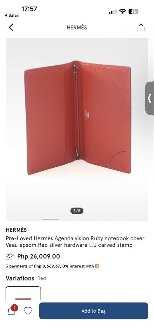 hermes agenda vision ruby notebook cover (Category: Luxury Bags & Wallets) located in Taguig. Submitted by maicacu90 (Listing ID 1449104608, Image 2). Description: Authentic H3RM3s Agenda Vision Ruby Notebook fits passport shipping fee covered by buyer PM if interested. .