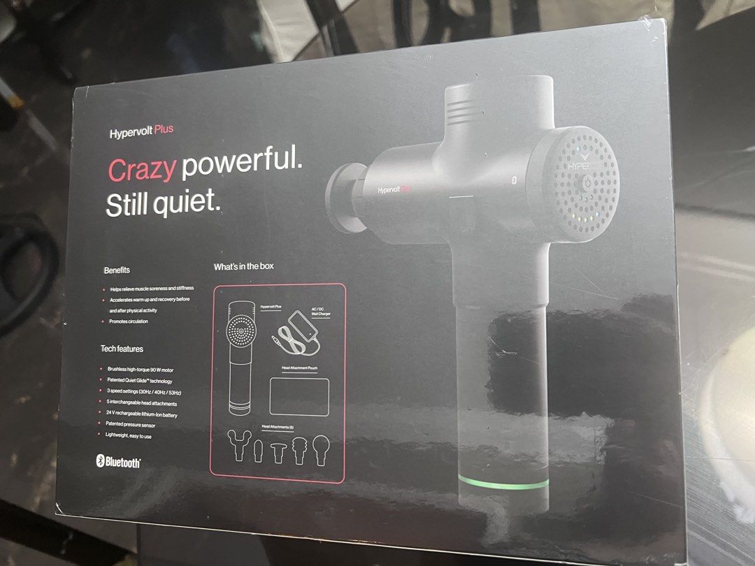 Hypervolt Plus Handheld Percussion Massage Device (Category: Massage Devices) located in Makati City. Submitted by yourgall_stoni (Listing ID 1448907435, Image 3). Description: Hypervolt Plus massage gun (box unopened, never used) orig price: 330usd (~20k) - Relieves muscle soreness and stiffness - Aids in warm-up and recovery - Promotes circulation - Powerful 90W brushless motor with Quiet Glide technology - 3 speed settings - Includes 5 head at