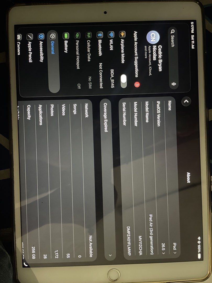 ipad air gen3 (Category: iPad) located in Tarlac. Submitted by brycedric (Listing ID 1449003419, Image 3). Description: fs ipad air gen3 256gb wifi+sim.
