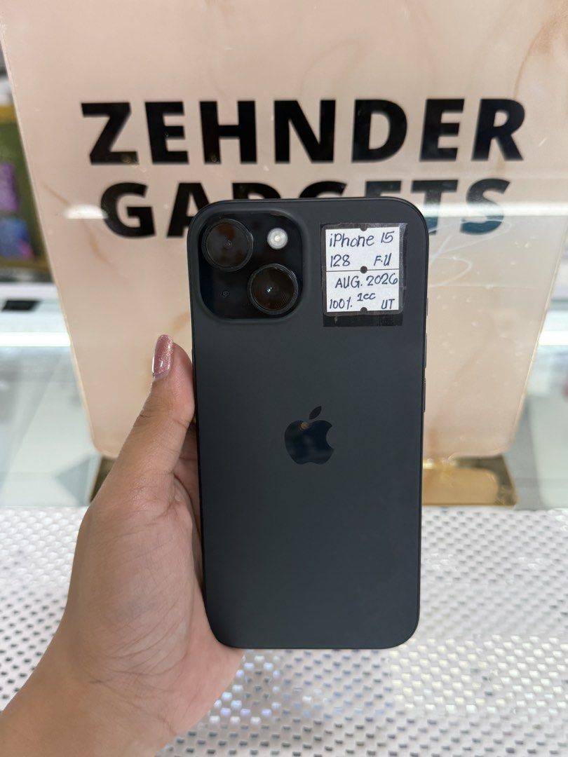 iPhone 15 128GB OPENLINE (100% BH/1 CYCLE COUNT) NTC APPROVED (Category: iPhone 15 Series) located in San Juan City. Submitted by desireebayal96 (Listing ID 1448962002, Image 1). Description: iPhone 15 (BLACK) * WARRANTY UNTIL AUG. 2026 * 128GB * OPENLINE (ANY SIM) * NTC APPROVED * 100% BATTERY HEALTH (ORIGINAL NOT BOOSTED, CAN CHECK 3UTOOLS) * 1 CYCLE COUNT * 100% SMOOTH * NO DENTS * NO SCRATCH * NO ICLOUD ISSUE * NO HISTORY OF REPAIR * FACE ID 