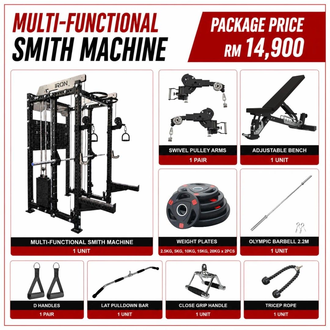 IRON Multi-Functional Smith Machine (Category: Other Sports Equipment and Supplies) located in Kuala Lumpur. Submitted by ironculture (Listing ID 1448991544, Image 2). Description: IRON Multi-Functional Smith Machine Commercial Grade New & Ready Stock 📍Hulu Langat, Selangor 📲0️⃣1️⃣6️⃣ -3374159.