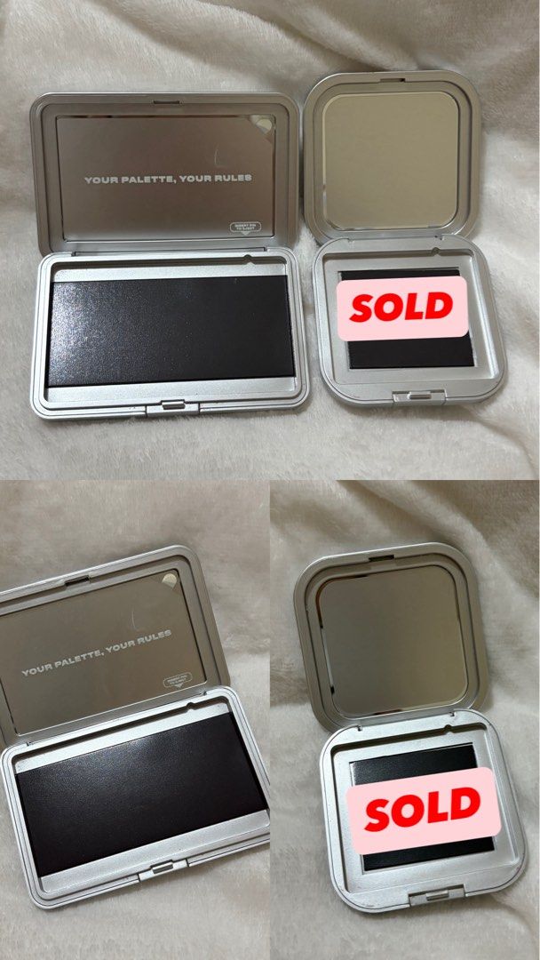 Issy palette inserts (Category: Makeup) located in San Fernando. Submitted by cscg_ (Listing ID 1448343464, Image 2). Description: Issy customizable eye and face REGULAR palette - ₱200 - Palette only. No box, no pin/ejector - Mirror still with protective plastic ❌ Issy customizable eye and face MINI palette - ₱150 ❌ SOLD - Palette only. No box, no pin/ejector - Mirror still with protective plastic Inserts - ₱120 each (all are swatched once only) 