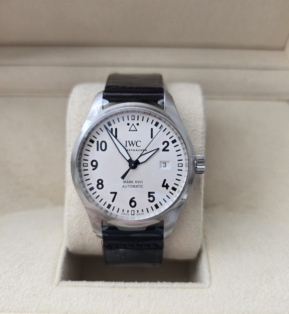 IWC Mark 18 White (Category: Luxury Watches) located in Mandaluyong City. Submitted by 88nac (Listing ID 1448945287, Image 1). Description: The perfect sized IWC Mark 18 White 40mm 2021 Full set 9.8/10 condition 270k Slightly neg PM for inquiries.