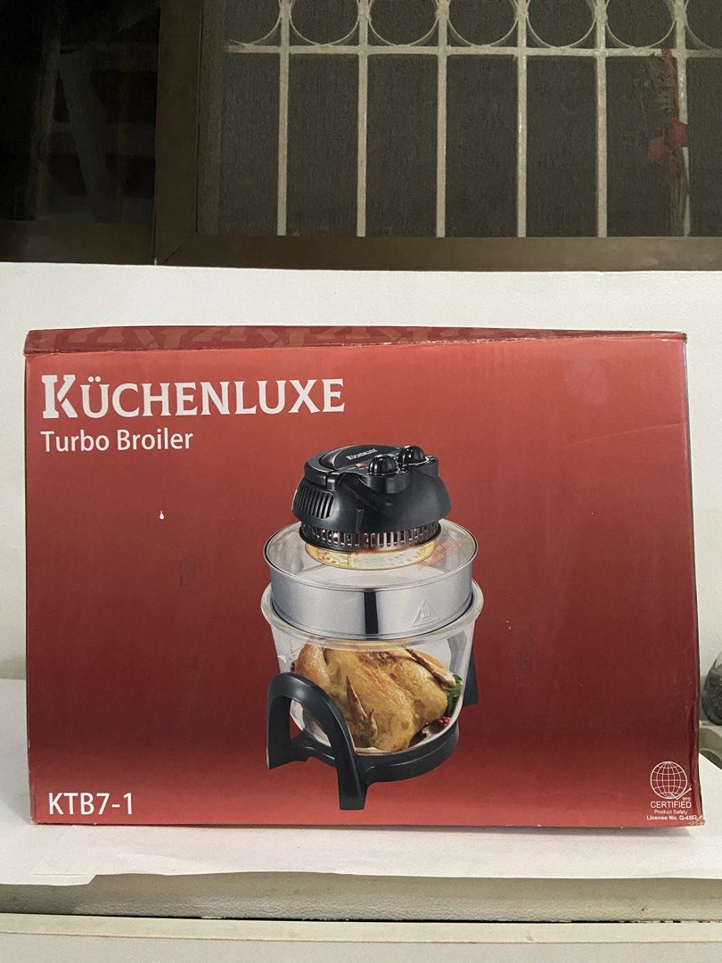 Kuchenluxe Turbo Broiler KTB7-1 (Category: Cookware & Accessories) located in Paranaque City. Submitted by millictea (Listing ID 1448960985, Image 1). Description: - Kuchenluxe Turbo Broiler - Up to 10L capacity with extender ring - 60-minute timer - Temperature up to 250°C - Includes: low rack, tongs, extender ring - Ideal for roasting and broiling MOP: GCash/GoTyme/Maya/MariBank.