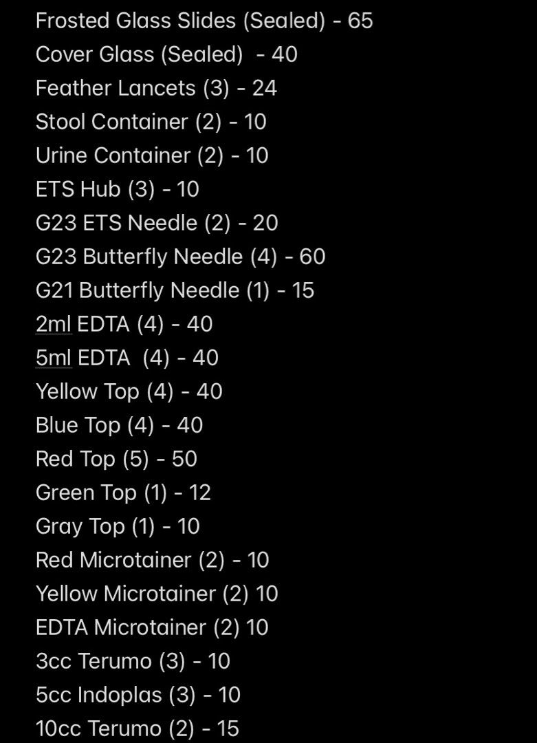 Laboratory Kits Supplies Set (Medtech Students) (Category: Medical Supplies & Tools) located in San Jose del Monte. Submitted by sugarcartz (Listing ID 1449094498, Image 2). Description: LP- 560 Rfs : Decluttering, not needed for internship. PS: Container not included..