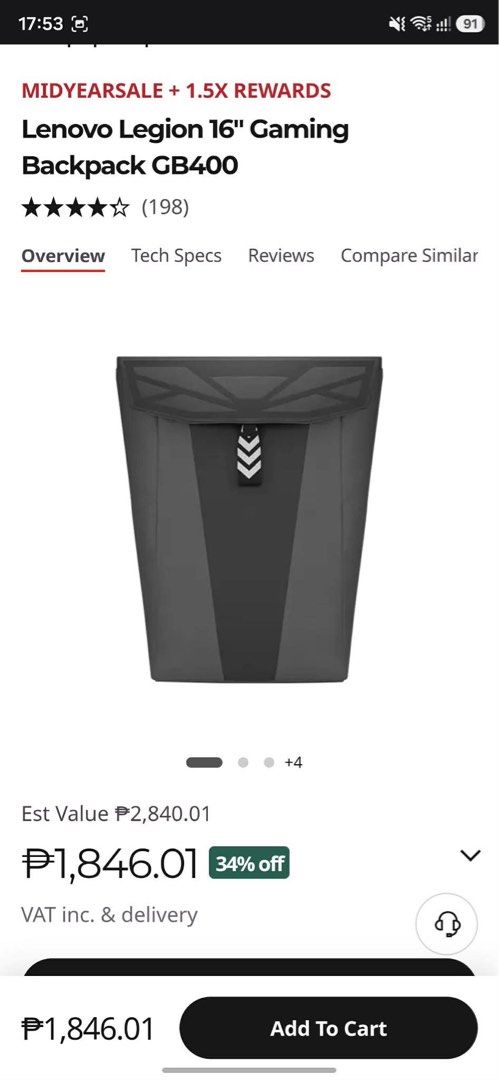 Lenovo Legion GB400 16" Gaming Backpack (Category: Backpacks) located in Pasay City. Submitted by biej_123 (Listing ID 1449016601, Image 3). Description: - Lenovo Legion GB400 Gaming Backpack - Color: Dark Grey - Fits laptops up to 16 inches - Unique flap closure with stylish chevron detail - Padded straps for maximum comfort - Ideal for gamers who need to travel Brand new - not used No longer need since the owner has laptop bag already Original 