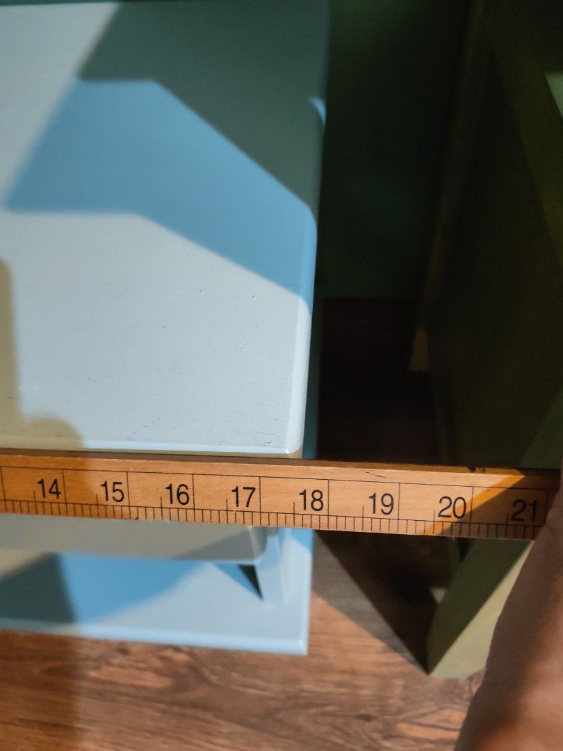 Light Blue Wooden Nightstand with Drawer and Shelf (Category: Shelves, Cabinets & Racks) located in Kuala Lumpur. Submitted by gentlepenguin.6b8aad (Listing ID 1448929911, Image 3). Description: - Light blue wooden nightstand - Features one drawer with a round knob - Includes an open shelf below the drawer - Simple and versatile design - Suitable for bedrooms or living rooms - Approximately 20 inches tall -appro. 15kgs.