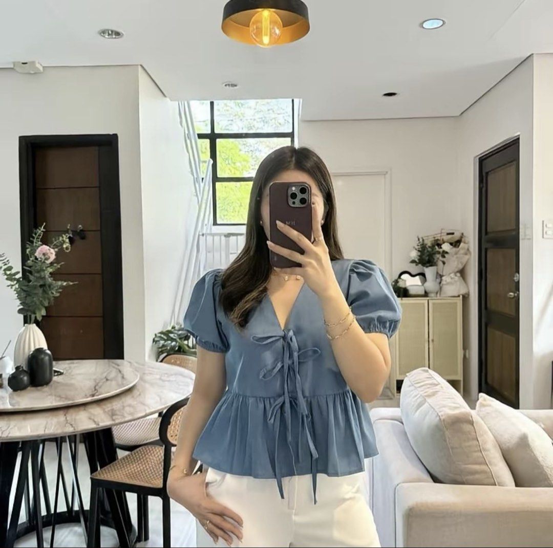 Linen blouse in Navy and Denim (Category: Blouses) located in Quezon City. Submitted by lustitia (Listing ID 1449094399, Image 2). Description: Brand new Medium - Large.