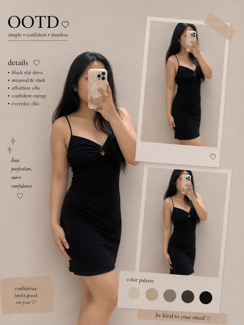 Little Black Ruched O-Ring Mini Dress (Category: Dresses) located in Baguio. Submitted by misty_dae (Listing ID 1449088296, Image 1). Description: Style: Mini dress silhouette with delicate spaghetti straps. Color: Solid, classic black. Front Design: Highlights a flattering V-neckline accented by a fabric-covered O-ring at the center, which creates an elegant ruched effect across the bust. Back Design: Features a simple, slightly scooped backline