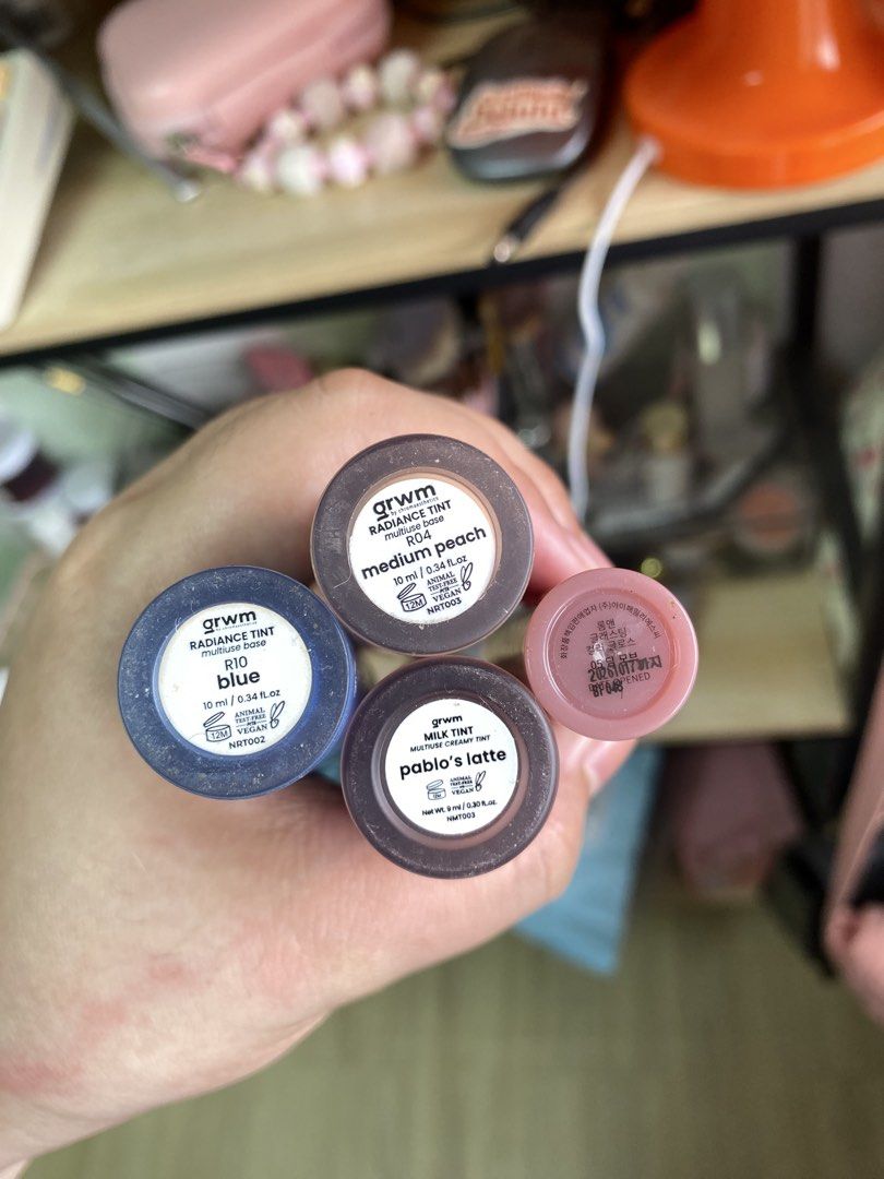 Makeup Declutter (Enigma, Grwm, Blk, Rom&nd, Ever Bilena, Beauty Glazed (Category: Makeup) located in Trece Martires City. Submitted by kurisebi (Listing ID 1448967526, Image 2). Description: All are used not more than 5x, others are only swatched Enigma Foundation in LW05 - ₱530 GRWM Shade Shifter in Blue - ₱250 SOLD GRWM Color Corrector in Medium Peach - ₱250 GRWM Blush in Pablo's Latte - ₱300 Rom&nd Glasting Gloss in Dim Mauve - ₱280 Rom&an Bl