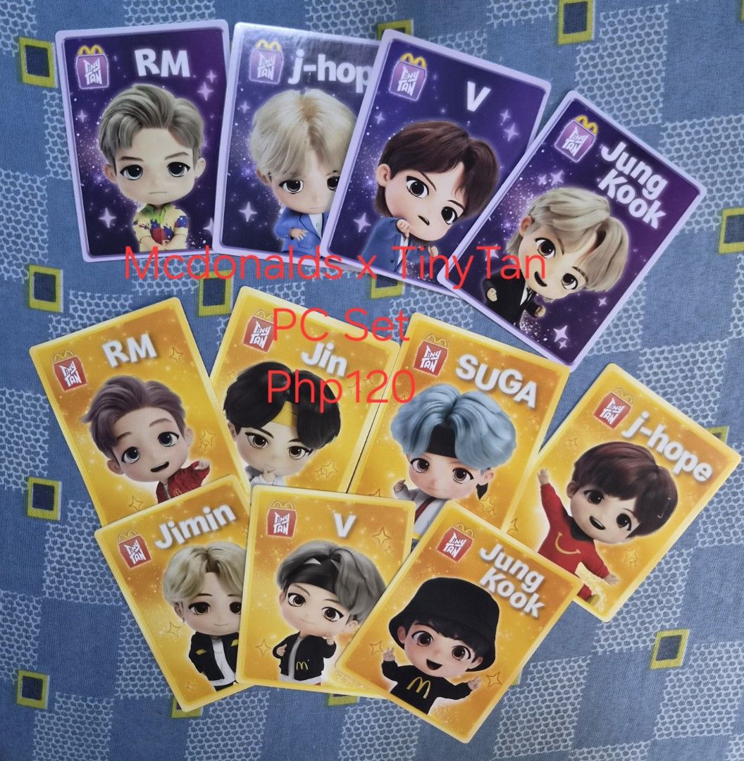 Mcdo x BTS Tinytan Photocard Set (Category: K-Wave Merchandise) located in Makati City. Submitted by meowingfan (Listing ID 1448948964, Image 1). Description: official and selling as set MOP: PAYO via Gcash, Maya,Go Tyme, Maribank, Landbank, BPI MOD: every weekend shipping via JNT.