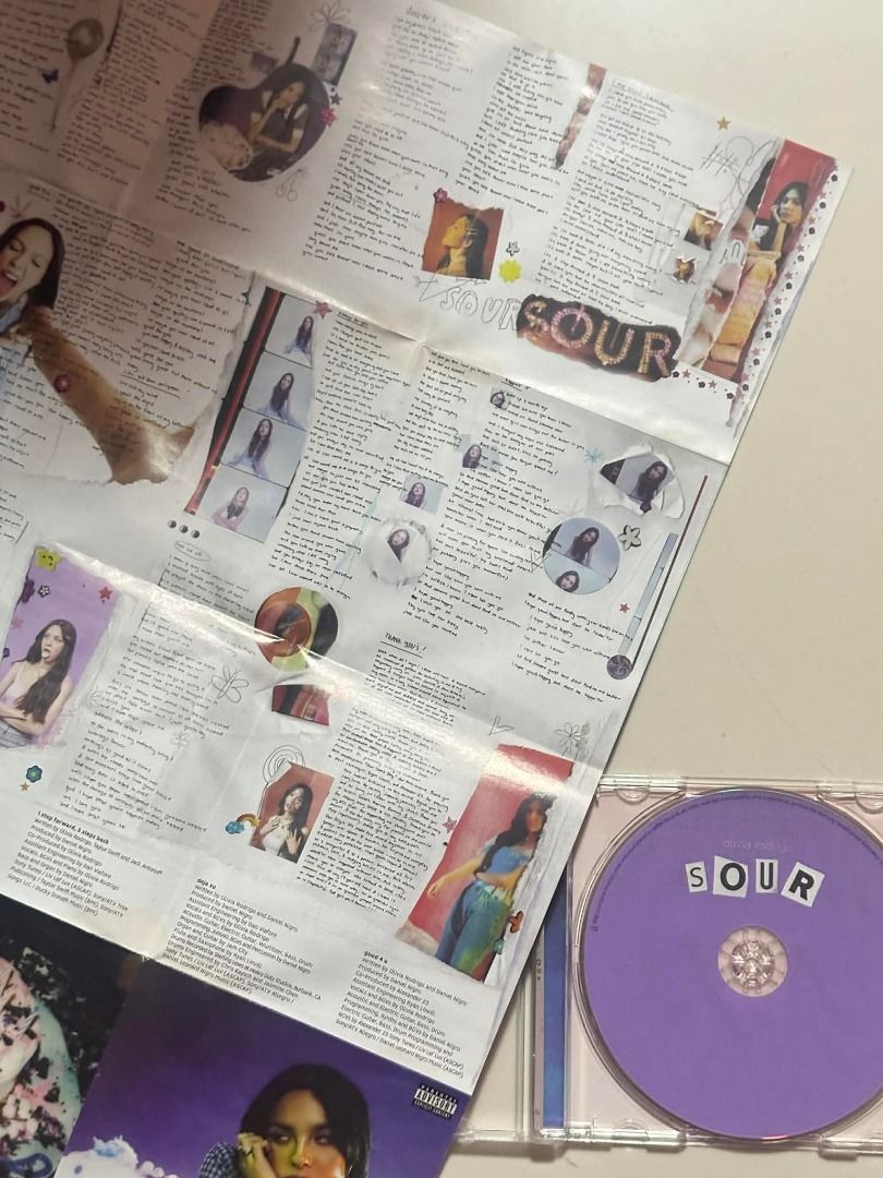 Olivia Rodrigo - Sour CD with Poster and Inserts (Category: CDs & DVDs) located in Batangas. Submitted by chin_14 (Listing ID 1449048647, Image 3). Description: - Olivia Rodrigo Sour CD album - Includes original case - Large folded poster included - Lyric sheets and photo inserts - Great for any Olivia Rodrigo fan.
