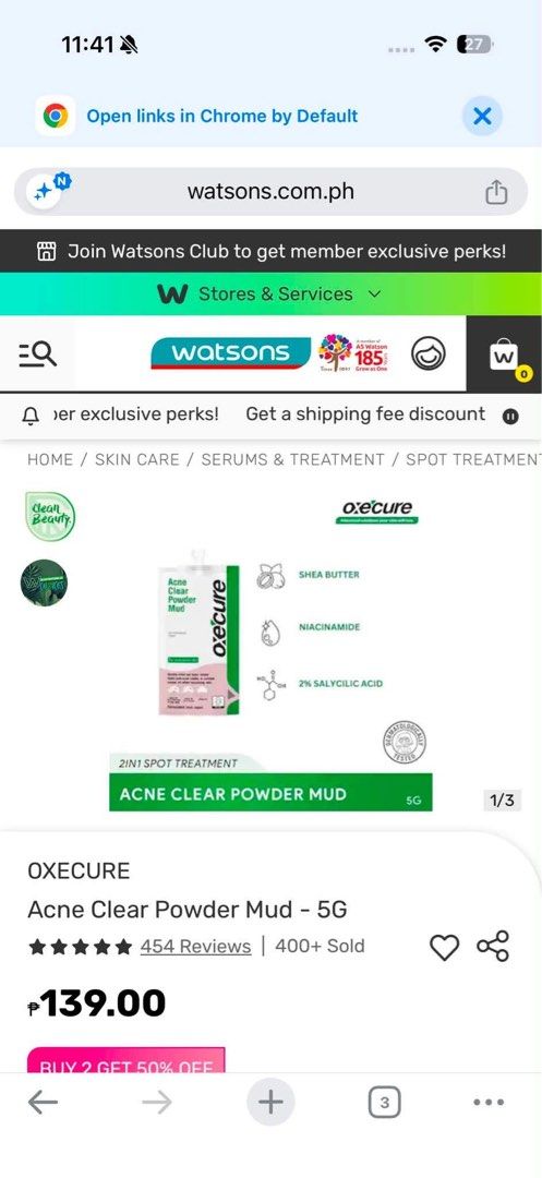 Oxecure Acne Clear Powder Mud 5g Pouch (Category: Face Care) located in Bocaue. Submitted by nyxxxph (Listing ID 1448938670, Image 3). Description: - Gently exfoliates to unclog pores. - Helps fade the appearance of post-acne marks. - Contains Niacinamide and 2% Salicylic Acid. - Ideal for acne-prone skin. - How to use: Apply a thin layer on a clean face, leave on for 8-12 hours, then rinse. - Size: 5g per sachet. - 2028 expiry 6 pcs avail. 70 ea