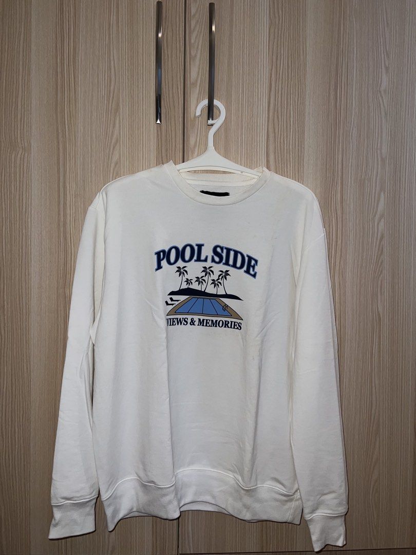 Penshoppe x NCT Dream Mark Pool Side Sweatshirt (Category: Coats, Jackets and Outerwear) located in Manila. Submitted by yanna0214 (Listing ID 1448992746, Image 2). Description: - Penshoppe White Long-Sleeved Sweatshirt - Size: Medium (M) - Fit: Relaxed - Ideal for casual wear - With yellow stains (see picture).