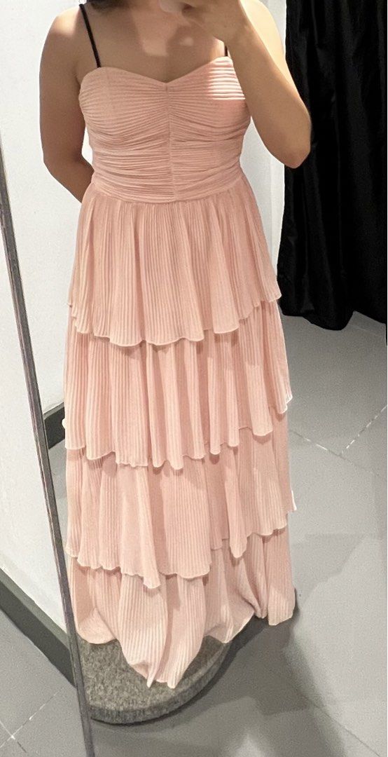 Pleated Peach Floor Length Dress (Category: Dresses) located in Bacoor. Submitted by thestufflab (Listing ID 1449102821, Image 2). Description: Brand: Viola Dress Bought from SM Department Store - MOA -with tag - with zipper at the back - with black ribbon accessories Display Photo Height 5’2 inches Amount : PHP 3,500.00 Never been used Meetup : SM Bacoor Delivery : J&T.