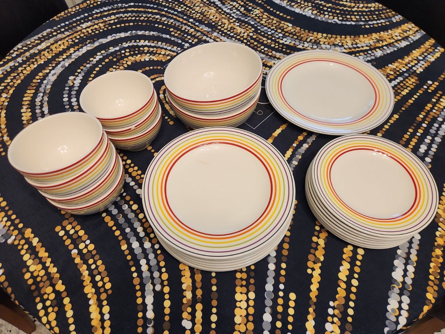 Rainbow Striped Ceramic Dinnerware Set - Plates and Bowls