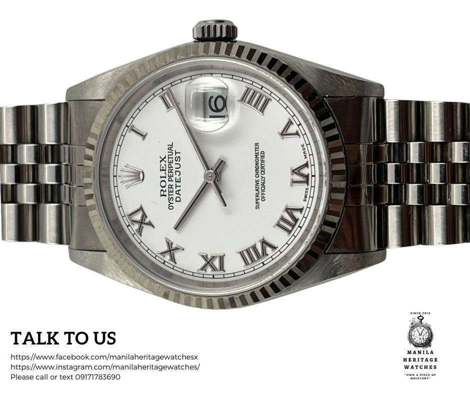Rolex Oyster Perpetual Datejust (Category: Luxury Watches) located in Makati City. Submitted by Manilaheritagewatches (Listing ID 1448924300, Image 3). Description: - Flexible Payment Options: 12 Months, 0% Interest - As low as Php 31k per month The Rolex Datejust 16234 is a timeless classic, combining precision craftsmanship with refined elegance in a design that never goes out of style. Featuring a durable stainless steel case and bracelet, thi
